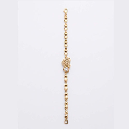 Rose Gold Plated Dual Heart Charm Link Bracelet with Zircon Accents