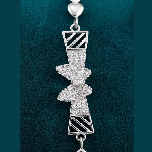 S925 Sterling Silver Butterfly & Heart Charm Bracelet with Cubic Zirconia