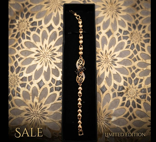 Luxury Gold-Tone Crystal & Black Gemstone Bracelet for Women