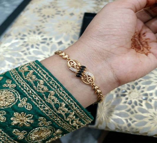 Luxury Gold-Tone Crystal & Black Gemstone Bracelet for Women