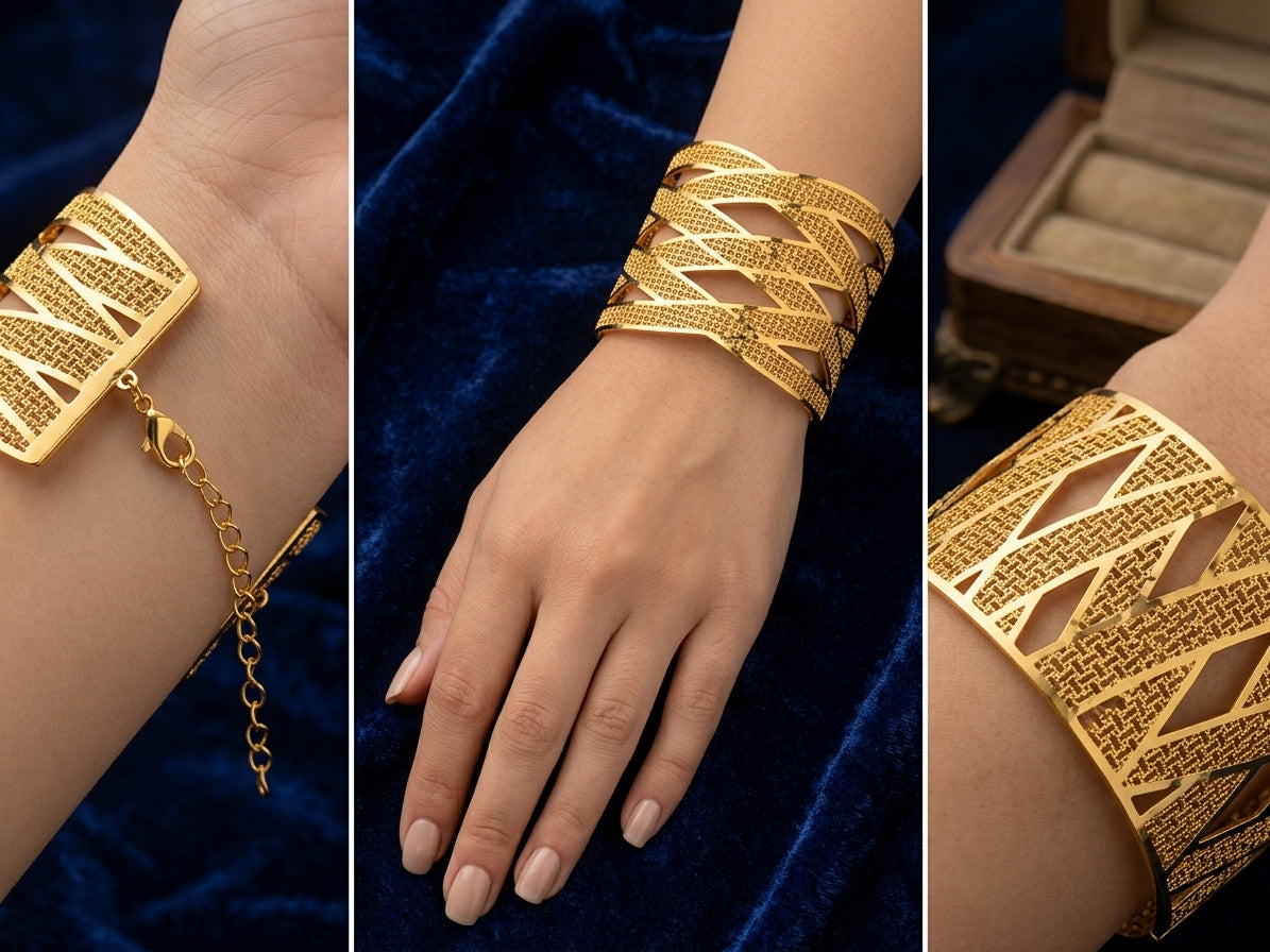 Luxury Interwoven Gold Plated Bracelet – Elegant Statement Bracelet for Women