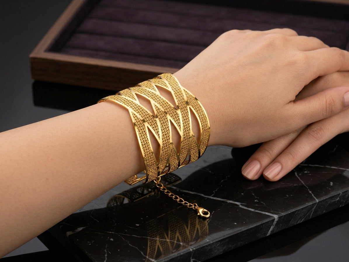 Luxury Interwoven Gold Plated Bracelet – Elegant Statement Bracelet for Women